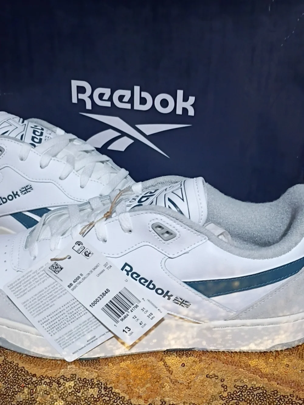 Reebok White Sneakers with Teal Accent M 13 W 14.5
